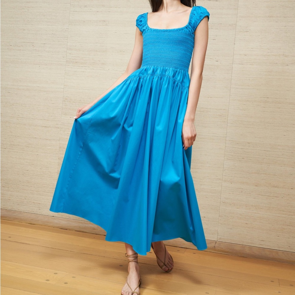 La Ligne Vivian Blue Smocked Midi Dress
